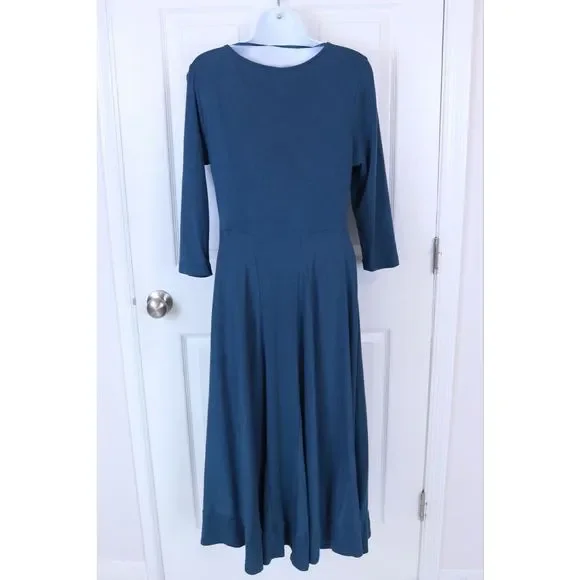 Soft Surroundings Maxi Dress Women's Ruffle Hem Scoop Neck Teal Blue Size Small - Picture 5 of 8